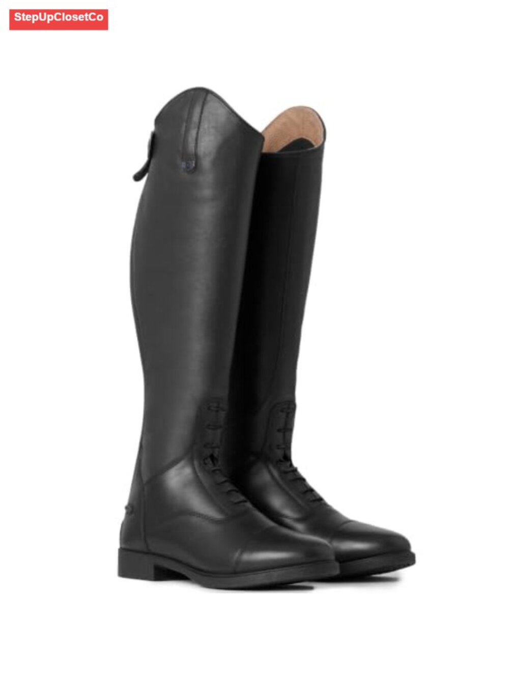 Women's Knee High Equestrian Riding Boots with Zip, Synthetic Leather (Black)